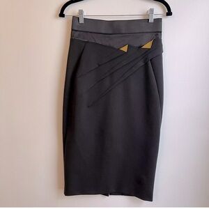 Donna Karan Collection Black Label Wool Pencil Skirt Silk Trim Yellow Size 6